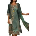 thumbnail image 4 of Womens Flowy Boho Floral Midi Dresses with Jacket Elegant Wedding Guest Chiffon Cocktail Dress 2 Piece, 4 of 10