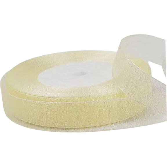 Tulle Ribbon, 1 Roll Sheer Organza Ribbon, Ivory Chiffon for Wedding and DIY Crafts, 1/2 Inch X 147.64ft Elegant Cream Yellow Curling Bow Ribbon