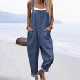 thumbnail image 2 of KPOPLK Women's Casual Wide Leg Overalls Loose Fit Jumpsuits Solid Color Adjustable Strap Bib Romper Fall Clothes Navy L, 2 of 5