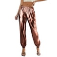 thumbnail image 5 of RongHuan Women's Shiny Pants Loose Elastic High Waisted Hip Hop Pant Evening Party Clubwear Trousers, 5 of 6