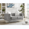 thumbnail image 3 of 60" 2-Seater Chesterfield Sofa, Tufted Velvet Loveseat Sofa Couch with 2 Plush Pillows, Crystal Legs and Nailhead Trim Arms, Diamond Comfy Sofa for Living Room, Office, Guests Room, Gray, 3 of 9