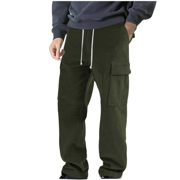 Authentics Men's Regular Fit Comfort Flex Waist Jean Men's And Linen Elastic Waist Blended Breathable Comfortable Soft Cargo Pocket Casual Trousers Full Length Pants,Army Green,2XL