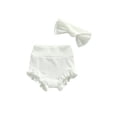 thumbnail image 1 of Xingqing Infant Baby Girls Bloomers Diaper Cover High Waist Elastic Ruffle Shorts Solid Color Underwear Headbands Set, 1 of 7