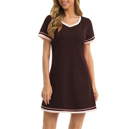 

WBQ Womens Soft Sleepwear Short Sleeve Nightgowns V Neck Sleepshirts Comfy House Nightdress Multi color S-XXL