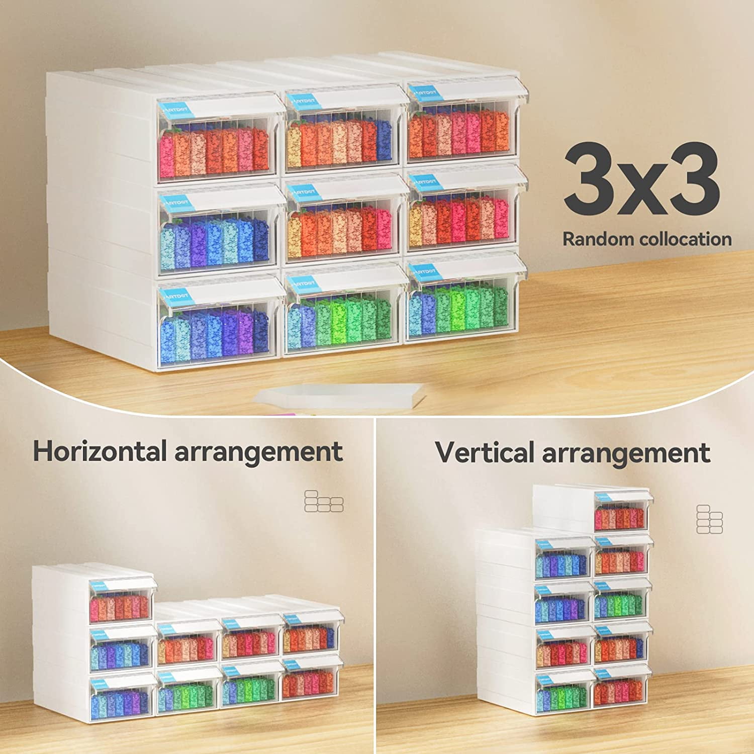 ARTDOT Stackable Diamond Painting Bead Storage Organizer, 315 Slot Plastic Container Box for Crafts and Drill Supplies