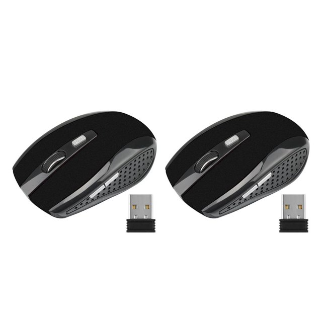 crativent Computer 2.4Ghz Wireless Optical Mouse Quick Speed 6 Buttons Plastic Gaming Mice DPI Adjustable Portable Accessory Matte Black 2Set