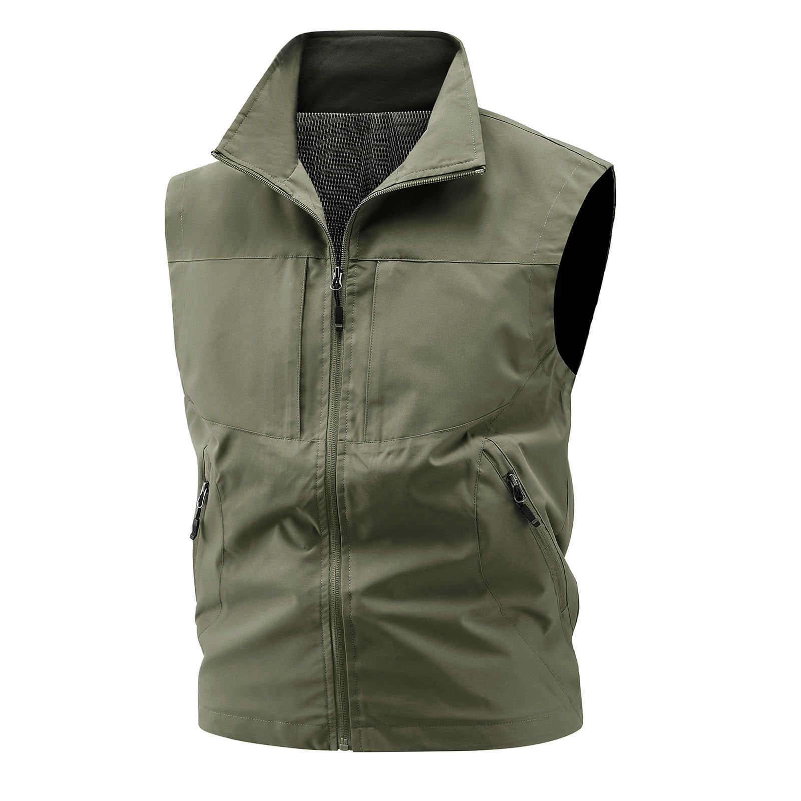 Men's Windproof Lightweight Golf Vest Outerwear with Zipper Pockets Softshell Sleeveless Jacket for Running Hiking Sports Big and Tall Size M-5XL Army Green