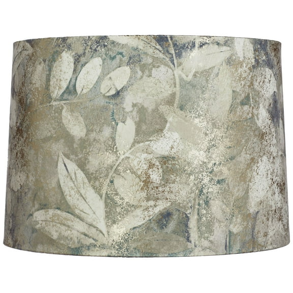 Springcrest 14" Top x 15" Bottom x 10" High x 10 1/2" Slant Print Lamp Shade Replacement Drum Velvet Leaves Spider Harp Finial