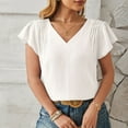 thumbnail image 4 of Womens Summer Tops 2026 Plus Size Fashion Spring And Solid Color Chiffon Shirt Loose V-neck Pullover Short Sleeved, 4 of 6
