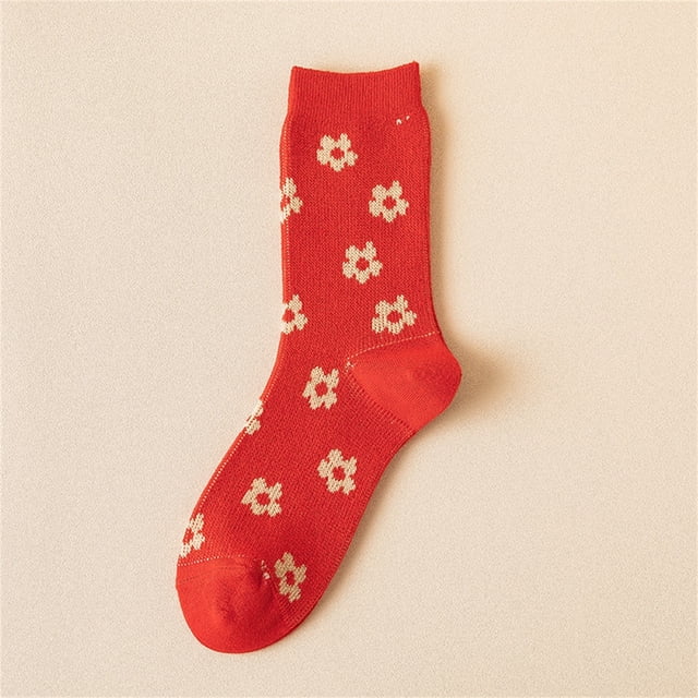 Bas Roses pour Femmes Automne et Hiver Nouvelle Mode Décontractée Chaussettes de Noël Épaissies à Long Barillet