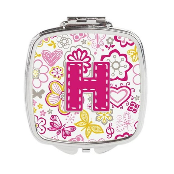 Carolines Treasures Letter H Flowers & Butterflies Pink Compact Mirror