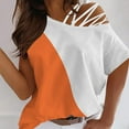 thumbnail image 2 of Women's Tops Trendy Cross One Shoulder Color Block Crew Neck Short Sleeve Shirts Summer Casual Loose Blouses (XL, Orange), 2 of 5