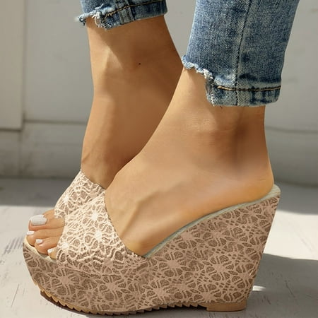 

Ladies Fashion Summer Cloth Exquisite Lace Wedge Fish Mouth Roman Sandals Note Please Buy One Or Two Sizes Larger