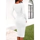 thumbnail image 4 of Vestido PRETTYGARDEN 2025 Entallado con Frunces, Midi, Manga Larga, Blanco, Talla S, 4 of 8