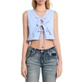 thumbnail image 2 of Women Bandeau Tops Tie Front Tank Tops Casual Camisole Solid Color/Stripe Print Crop Basic Vest Sleeveless Shirt Streetwear for Summer, 2 of 9