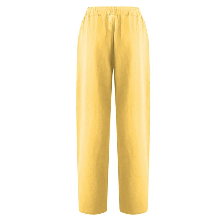 XFLWAM High Rise Womens Wide Leg Capri Pants Lightweight Solid Color  Women’S Capris Wide Leg Linen Capris Casual Crop Yellow S