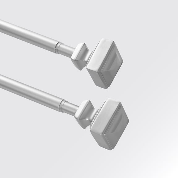 Brookstone Square 3/4" Adjustable Double Curtain Rod Set with Finials 48" - 84" Silver