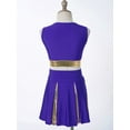 thumbnail image 4 of MSemis Kids Girls Cheerleader Outfits Cropped Tops Pleated Mini Skirt with Pom Poms,Size 6-14 Purple 14, 4 of 5