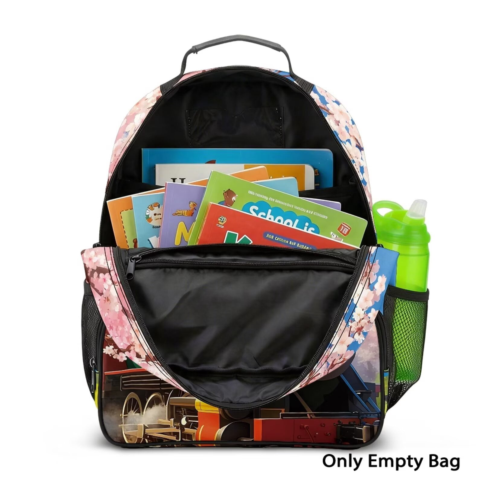 Pzuqiu Cherry Blossom Steam Train 13.5 Inch Kids School Backpack Breathable Lightweight Bookbag for Boys Girls Preschool Kindergarten Daycare with Adjustable Padded Straps