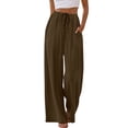 thumbnail image 6 of Womens Casual Linen High Waist Pants Drawstring Loose Fit Summer Pants Trousers with 2 Side Pockets Coffee L, 6 of 6