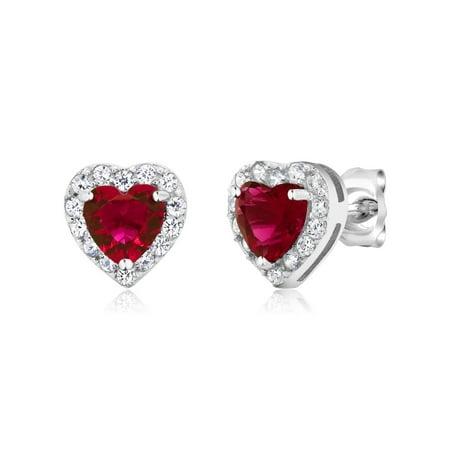 2.32 Ct Heart Shape Red Zirconia 925 Sterling Silver Women's Earrings