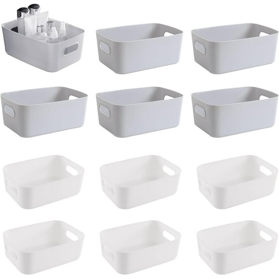 12 Pcs Plastic Storage Basket with Handles, Plastic Storage Boxes Small, for Kitchen, Office, Fridge, Bathroom and Home