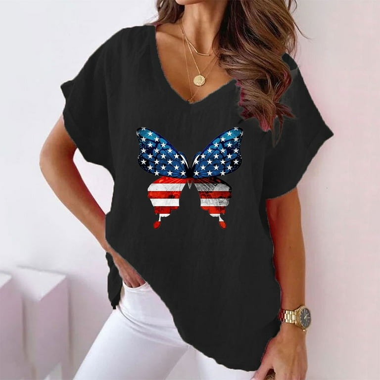 patriotic v neck women's t shirts