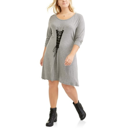 Poof Juniors' Plus Knit Dress with Corset Lace Up Detail