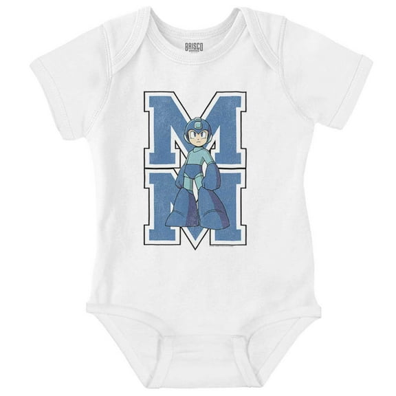 Mega Man Vintage College Varsity MM Romper Boys or Girls Infant Baby Brisco Brands NB