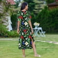 thumbnail image 6 of Aobny Hawaiian Beachy Dresses for Women 2025 Flower Floral Sundress Midi Short Sleeve Crew Neck Cute Summer Dresses for Women, 6 of 6