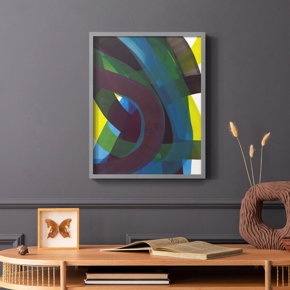 Cool Network II Framed Print in Gray Solid Wood Framed Print No Nail Hanging