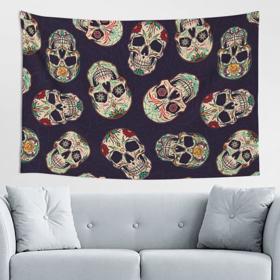 DouZhe Funny Mexican Sugar Skull Flower Tapestry Wall Hanging Tapestries Dorm Room Home Decor, 60" x 40"