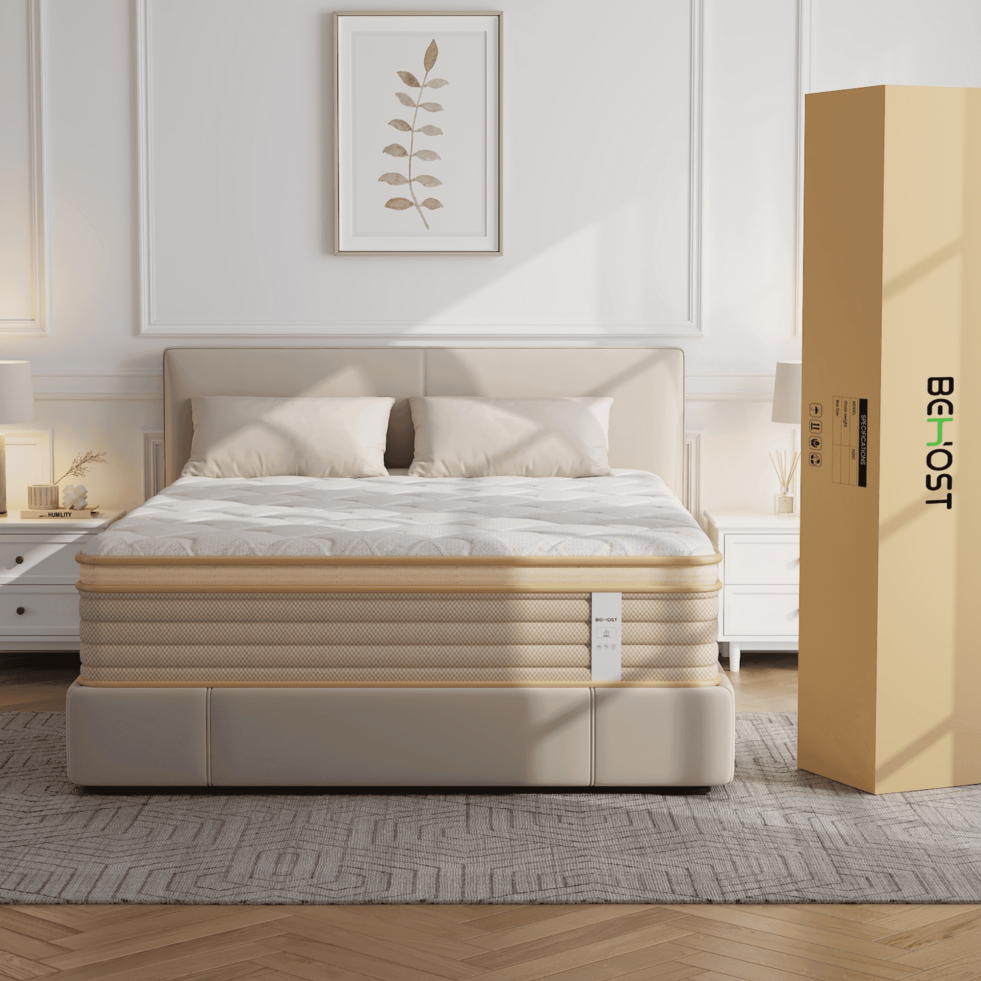 BEHOST 12 Inch Queen Mattress, Cooling Gel Memory Foam and Individual Pocket Springs Hybrid Mattress in a Box, Medium Firm Support for Pressure Relief, CertiPUR-US Certified, Breathable Cover