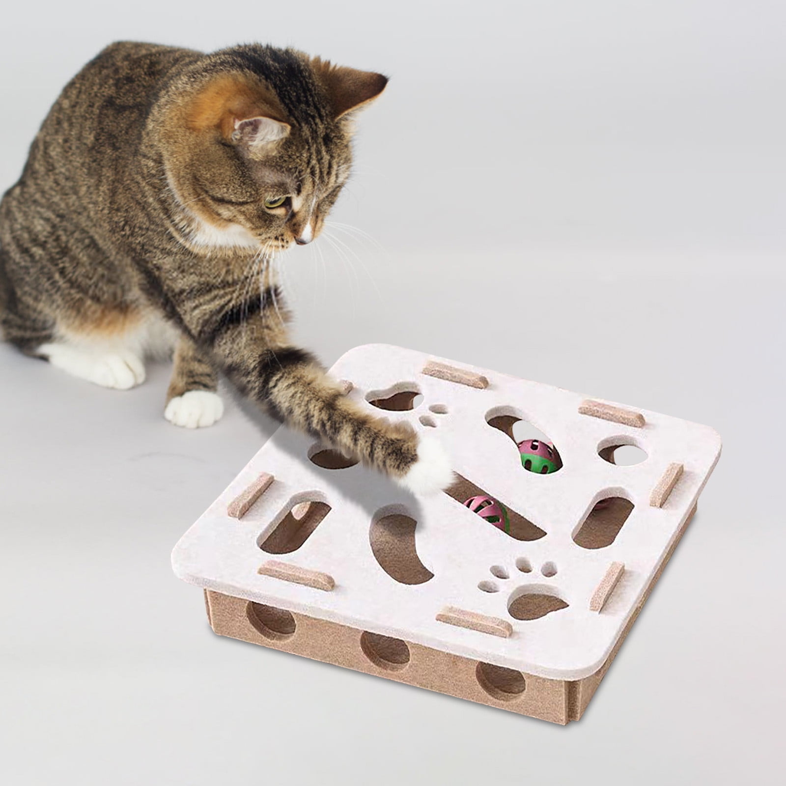 COM1950s Cat Puzzle Box,Interactive Digging Toy with Balls for