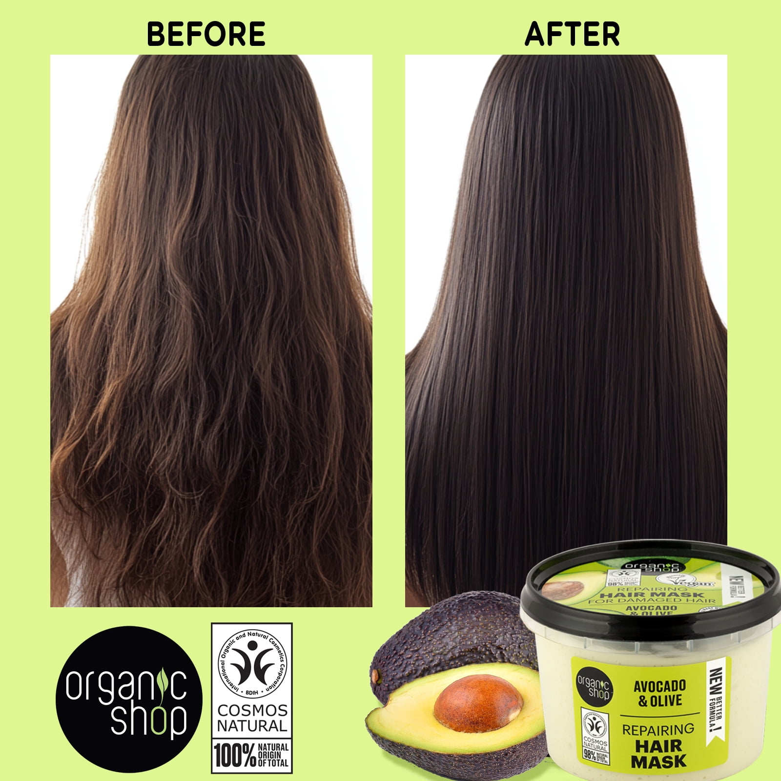 Organic Shop Avocado & Olive – Shampoo + Conditioner + Deep Repairing Hair Mask – Daily Intense Repairing Treatment Set, 100% Vegan & Organic, Rich In Vitamins, Silky Hydration & Nourishing