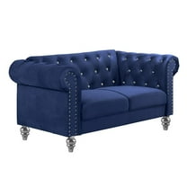 Pemberly Row Modern Crystal Velvet Fabric Loveseat in Royal Blue