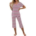 thumbnail image 3 of Tnhcen 2 Piece Summer Women's Cotton Pajama Sets V-Neck Tops with Capri Pants Sleepwear Homewear Set S-2XL, 3 of 7