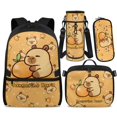 thumbnail image 2 of Bulopur Capybara Print Kids Backpack Set 4 Pcs Fruit Theme Breathable Kids School Bag with Lunch Box, Pencil Case and Water Bottle Cover for Capybara Lovers Elementary Students, 2 of 8