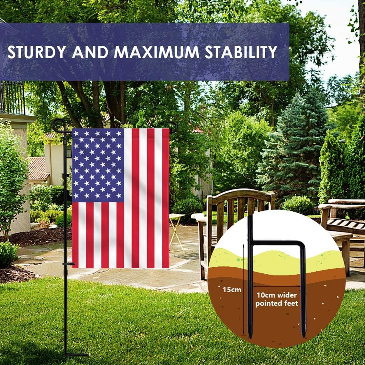 2PC Garden Flag Holder Stand, Premium Yard Flag Holder Weather-Proof Metal Powder-Coated Flagpole with Clip and Stopper for American Flag, Fall Garden Flag, Outdoor Garden Decor