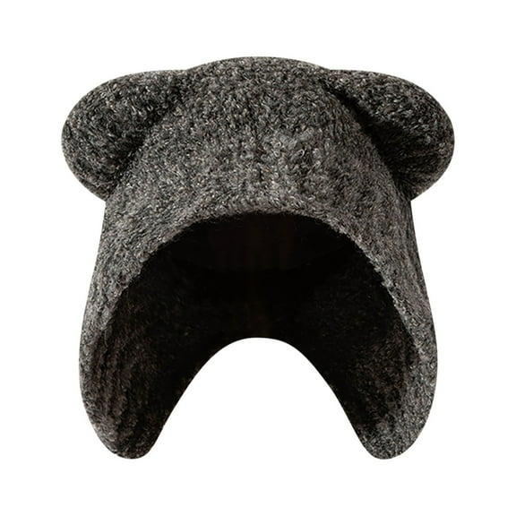 Luxalzxs Cute Fuzzy Bear Ear Beanie Hat for Women, Kawaii Warm Knitted Slouchy Winter Hat, Y2K Bear Ears Beanie Crochet Hat