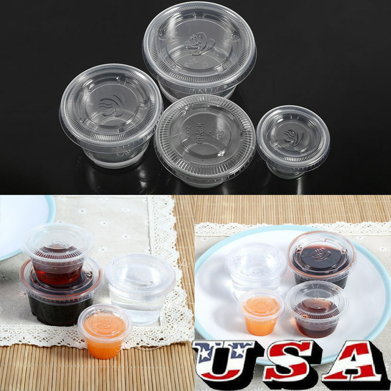 2oz Clear Hinged Lid Plastic Sauce Containers! |  Cups/Pot/Tub/Deli/Takeaway/Wax