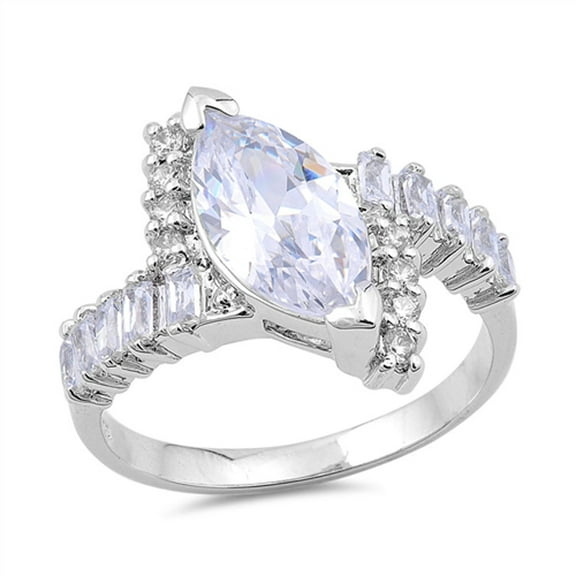 Marquise White Cubic Zirconia Wedding Ring .925 Sterling Silver Band Jewelry Female Male Size 10