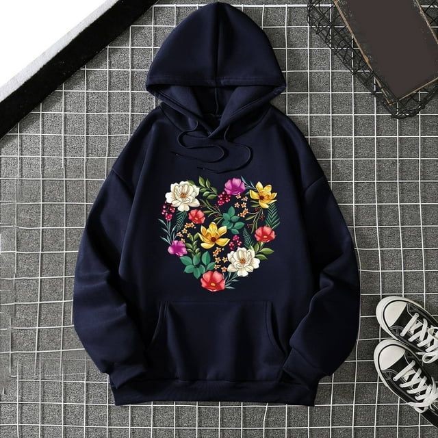 Chandails en Molleton à Capuche pour Femmes, Imprimé Élégant, Coupe Ample, Col en V, pour Voyage Décontracté, Rendez-Vous, Usage Quotidien, Manches Longues