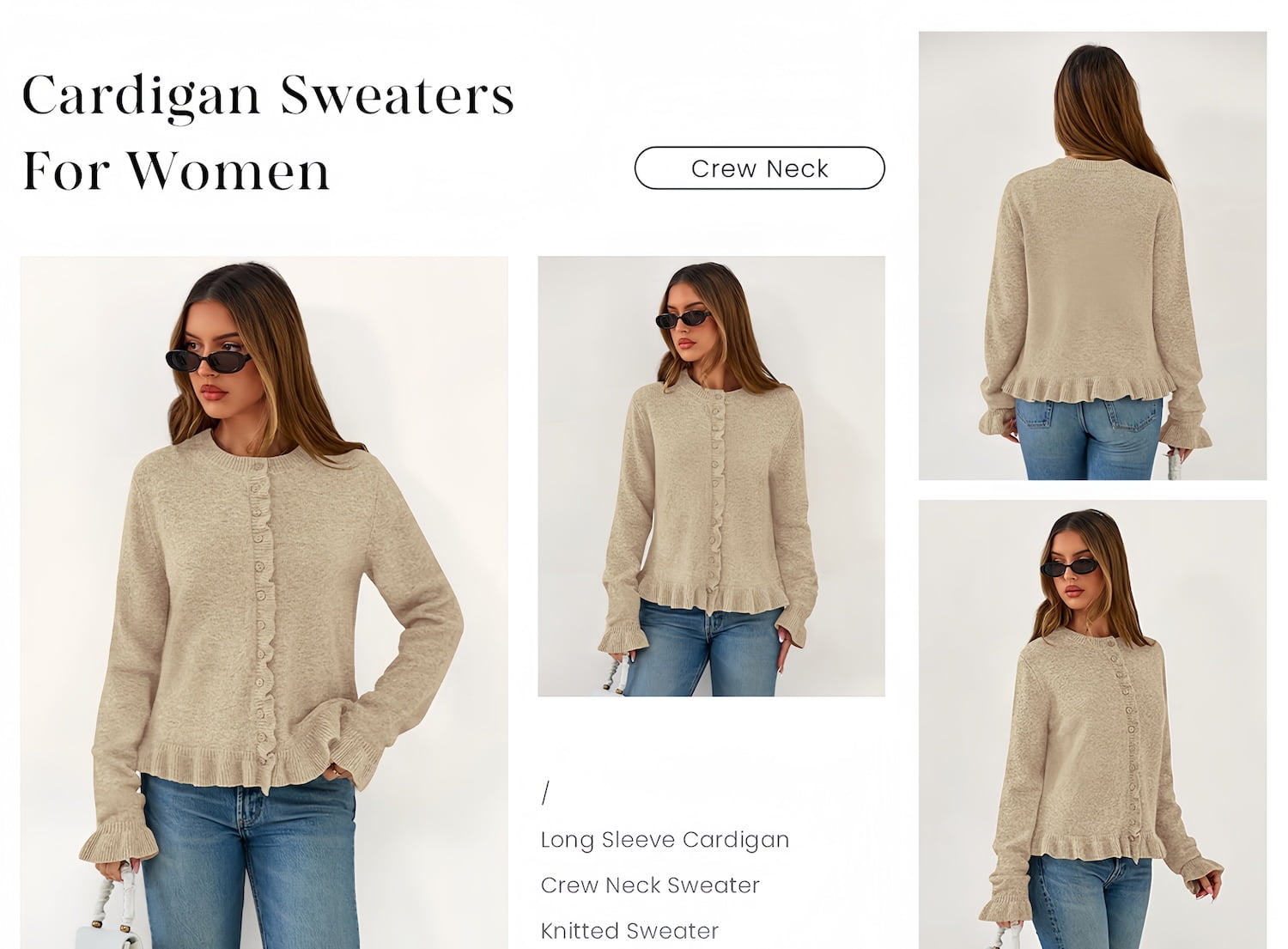 Womens Fall Button Down Cardigans Chunky Knit Ruffle Open Front Cropped Cardigan Sweaters Soft Long Sleeve Tops - image 4
