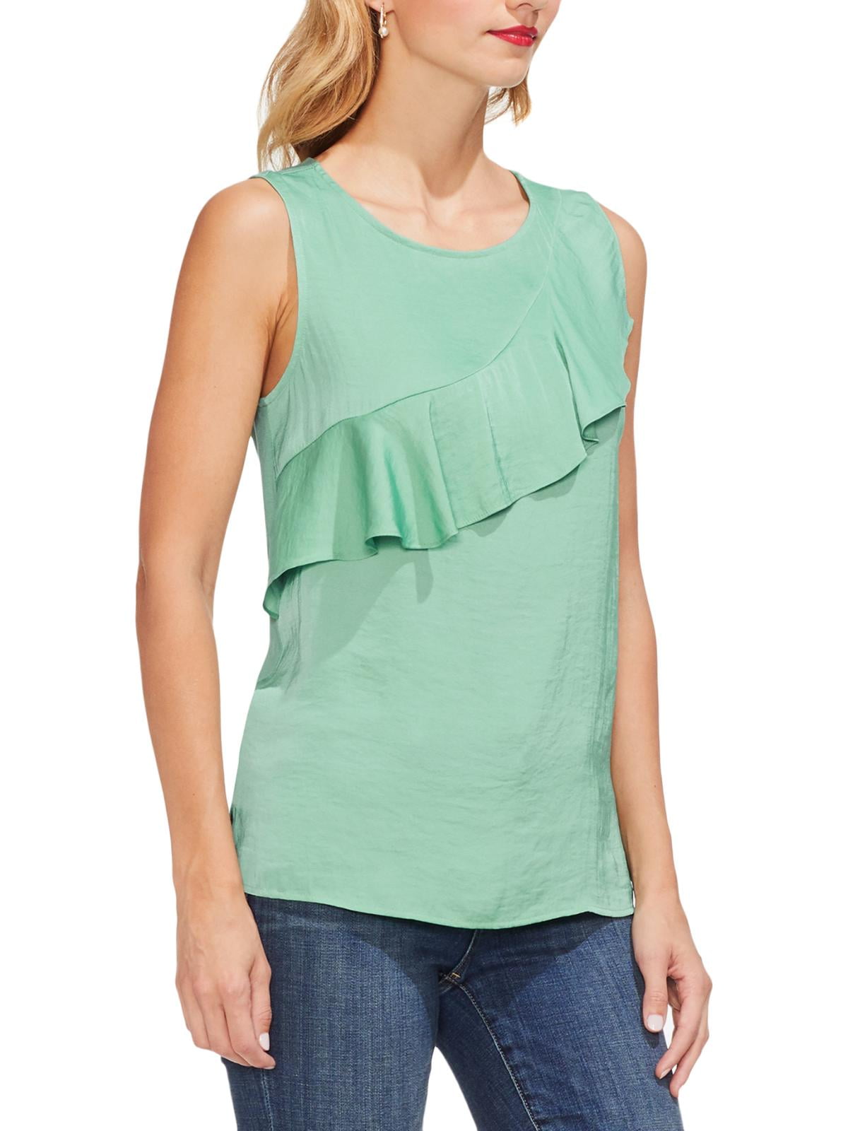 Vince Camuto Womens Ruffled Sleeveless Blouse Green M