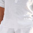 thumbnail image 4 of CHOK Men Roll Tab 3/4 Sleeve Shirt Summer Button Collar Cotton Linen Blouse, 4 of 4
