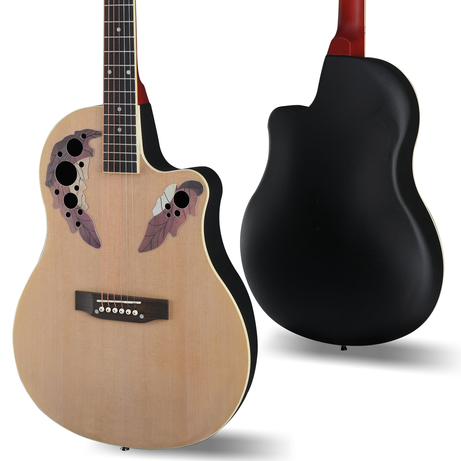 41" Cutawary Round Back Acoustic Guitar Spruce Top Grape Hole, Burlywood