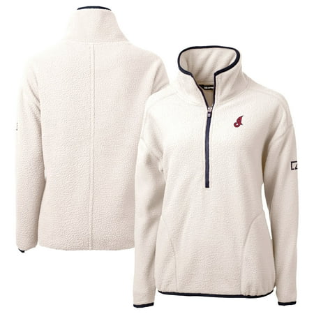 Women s Cutter & Buck Cream Cleveland Indians Cooperstown Collection Cascade Eco Sherpa Fleece Half-Zip Pullover Jacket