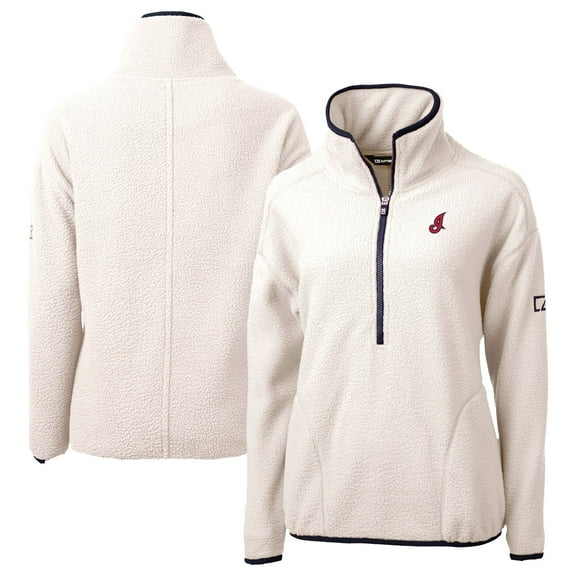 Women's Cutter & Buck Cream Cleveland Indians Cooperstown Collection Cascade Eco Sherpa Fleece Half-Zip Pullover Jacket