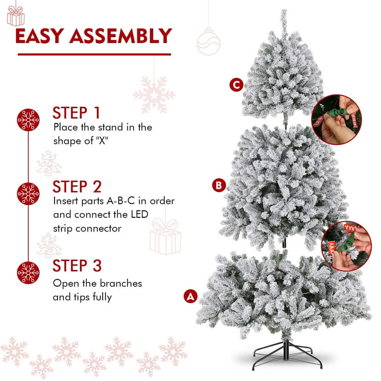 Funcid 6ft Prelit Christmas Tree with Light Decorated Christmas Tree Flocked Xmas Tree for Home Office Party Holiday Decoration w 733 Branch Tips